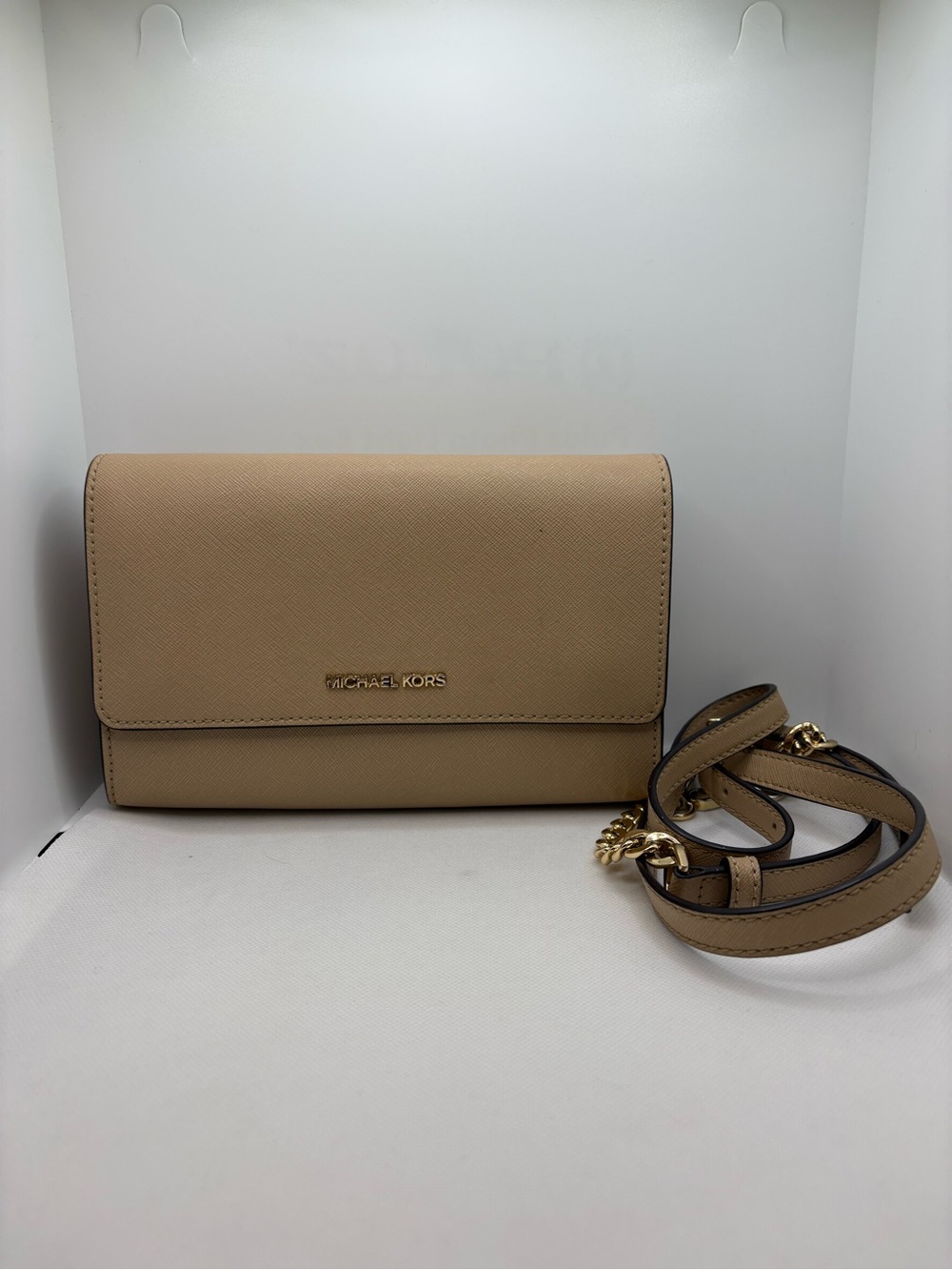 Michael Kors Beige/Tan Saffiano Leather Crossbody Wallet